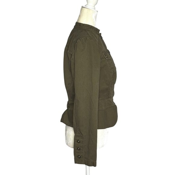 Vintage Military Jacket Olive Green Cotton Utility Y2K Fitted Style Size 6 - Picture 4 of 12